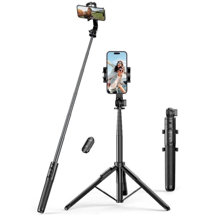Selfie lazda / teleskopinė lazda su stovu ir Bluetooth nuotolinio valdymo pulteliu 1,5 m LP586 - juoda