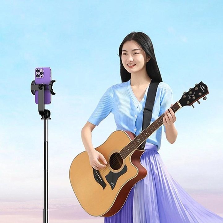 Selfie lazda / teleskopinė lazda su stovu ir Bluetooth nuotolinio valdymo pulteliu 1,5 m LP586 - juoda