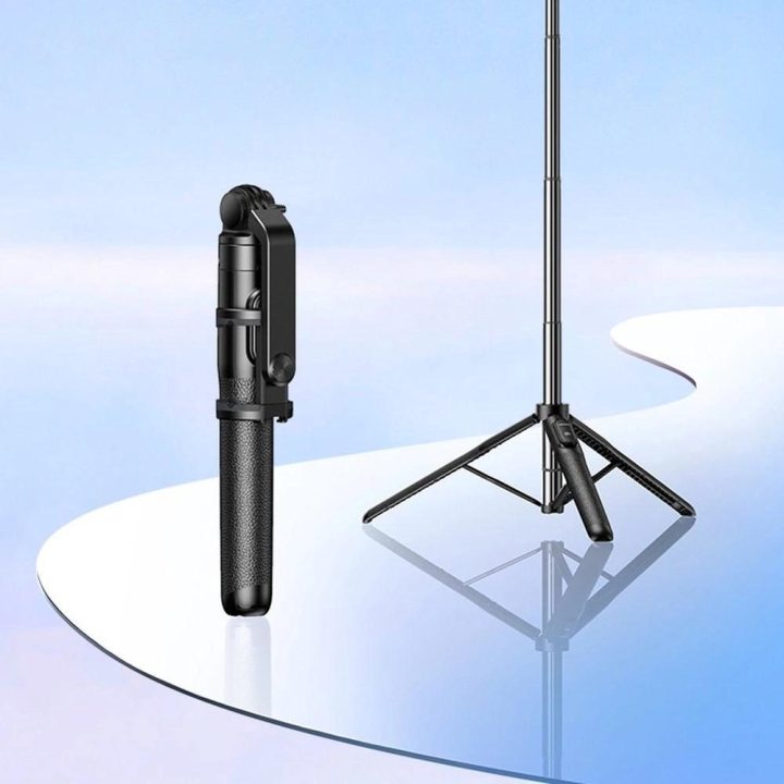 Selfie lazda / teleskopinė lazda su stovu ir Bluetooth nuotolinio valdymo pulteliu 1,5 m LP586 - juoda