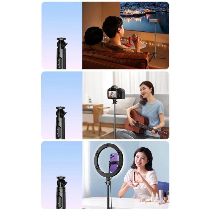 Selfie lazda / teleskopinė lazda su stovu ir Bluetooth nuotolinio valdymo pulteliu 1,5 m LP586 - juoda