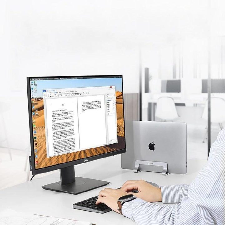 Aliuminio vertikalus laikiklis laikiklis MacBook nešiojamojo kompiuterio planšetiniam kompiuteriui sidabrinės spalvos (20471 LP2