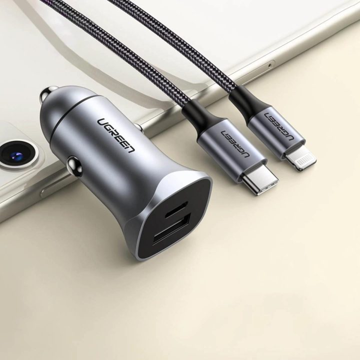greitasis automobilinis įkroviklis USB C 30W PD PPS pilkos spalvos (CD130)