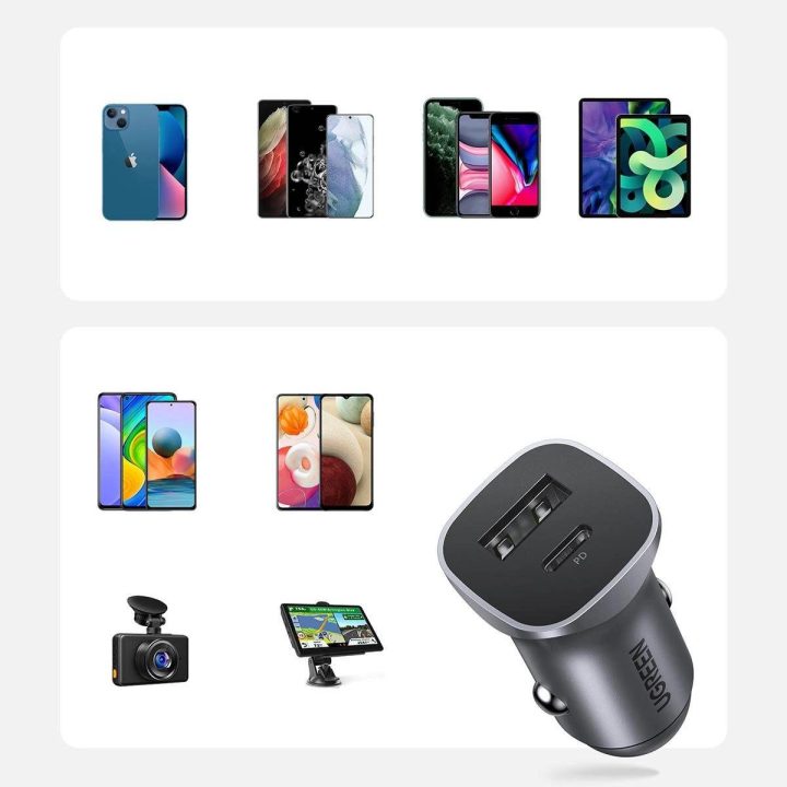 greitasis automobilinis įkroviklis USB C 30W PD PPS pilkos spalvos (CD130)
