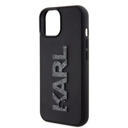 IPhone 15 Karl Lagerfeld 3D Rubber Glitter Logo dėklas - juodas