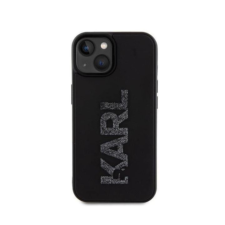 IPhone 15 Karl Lagerfeld 3D Rubber Glitter Logo dėklas - juodas