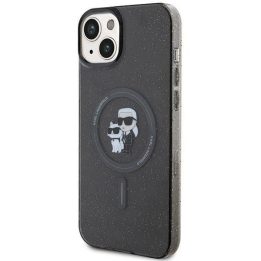 IPhone 15 Karl Lagerfeld Karl&Choupette Glitter MagSafe dėklas - juodas