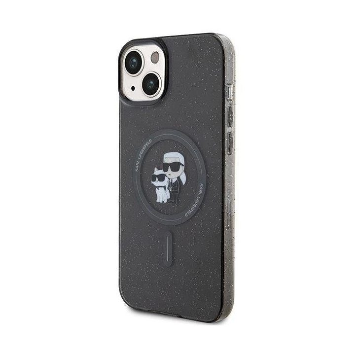 IPhone 15 Karl Lagerfeld Karl&Choupette Glitter MagSafe dėklas - juodas