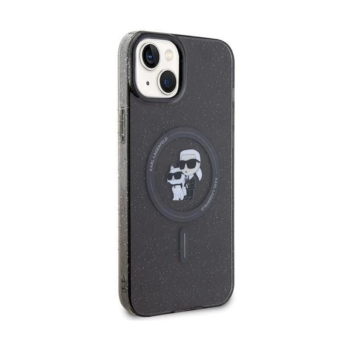 IPhone 15 Karl Lagerfeld Karl&Choupette Glitter MagSafe dėklas - juodas