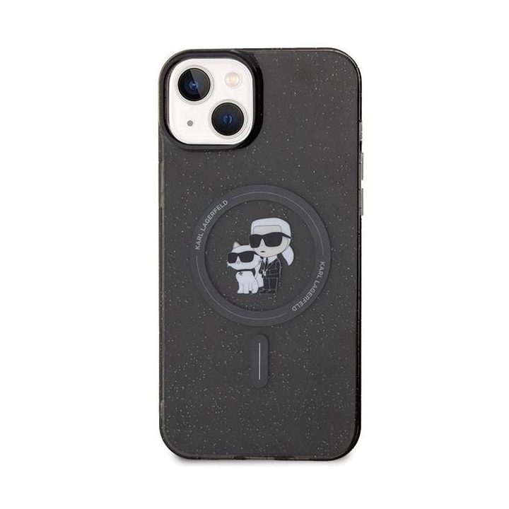 IPhone 15 Karl Lagerfeld Karl&Choupette Glitter MagSafe dėklas - juodas