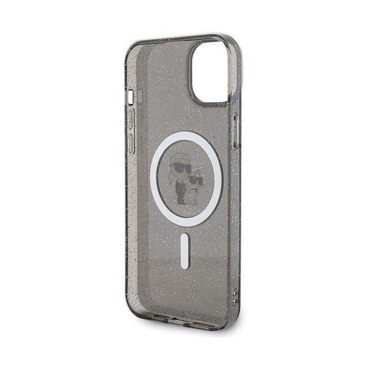 IPhone 15 Karl Lagerfeld Karl&Choupette Glitter MagSafe dėklas - juodas