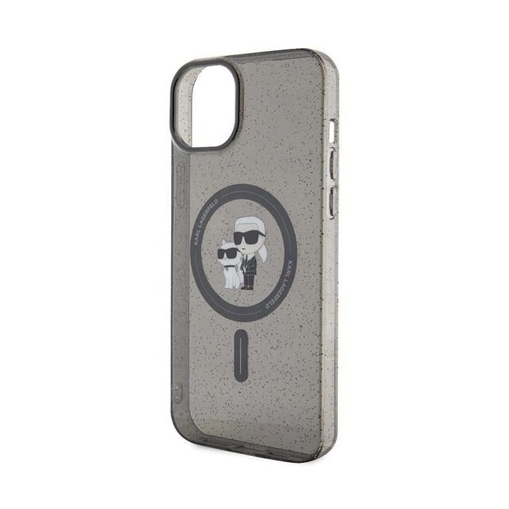 IPhone 15 Karl Lagerfeld Karl&Choupette Glitter MagSafe dėklas - juodas