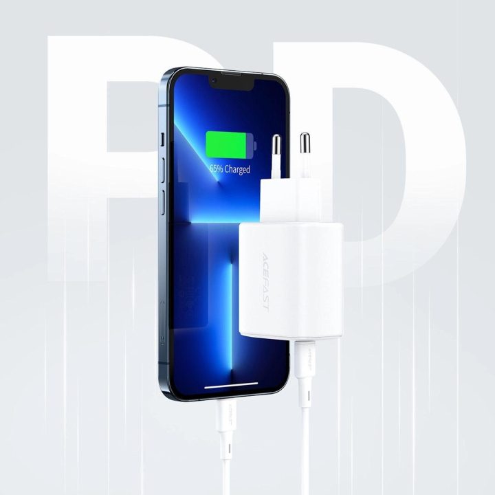 sieninis įkroviklis USB C tipo / USB 20W, PPS, PD, QC 3.0, AFC, FCP baltas (A25 baltas)