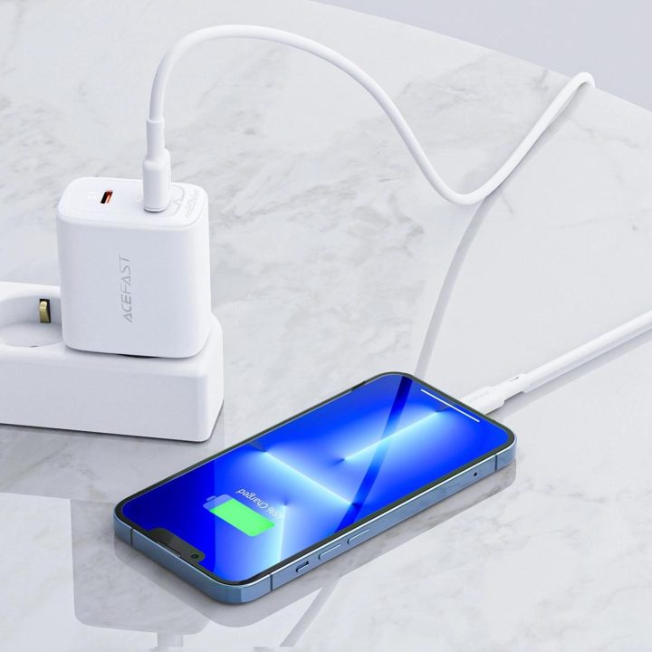 sieninis įkroviklis USB C tipo / USB 20W, PPS, PD, QC 3.0, AFC, FCP baltas (A25 baltas)