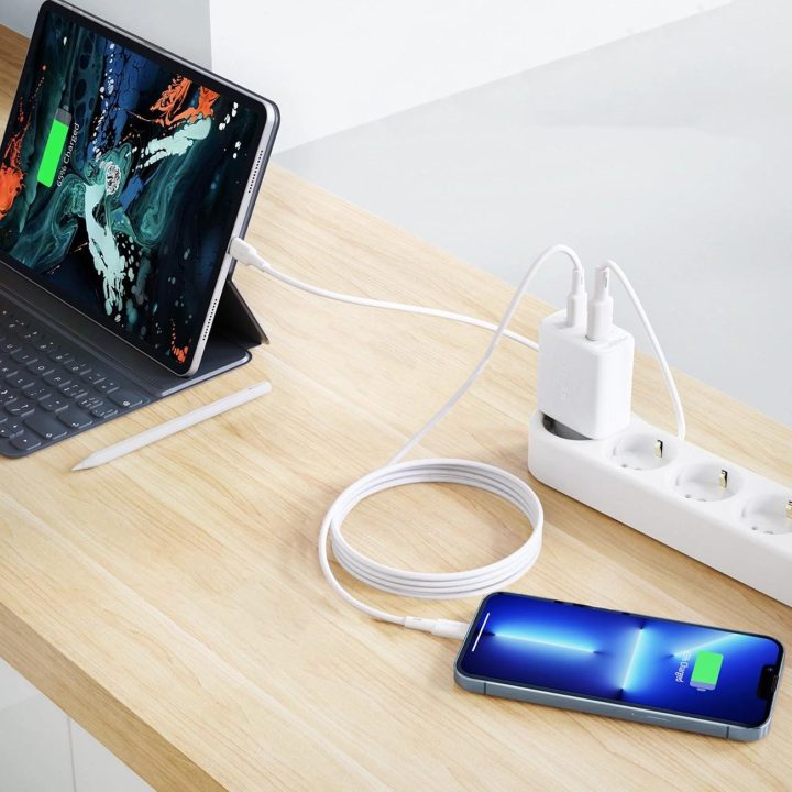 sieninis įkroviklis USB C tipo / USB 20W, PPS, PD, QC 3.0, AFC, FCP baltas (A25 baltas)