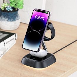 indukcinė telefono / ausinių / laikrodžio įkrovimo stotelė - juoda 3in1 Acefast E16 15W