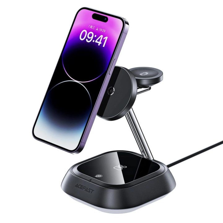 indukcinė telefono / ausinių / laikrodžio įkrovimo stotelė - juoda 3in1 Acefast E16 15W