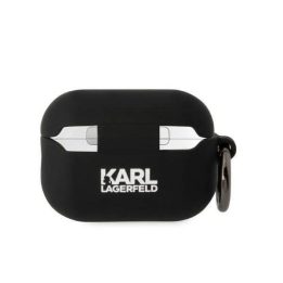 Karl Lagerfeld KLAP2RUNCHK AirPods Pro 2 dangtelis juodas/juodas Silikoninis Choupette Head 3D