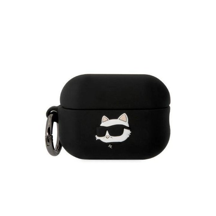 Karl Lagerfeld KLAP2RUNCHK AirPods Pro 2 dangtelis juodas/juodas Silikoninis Choupette Head 3D