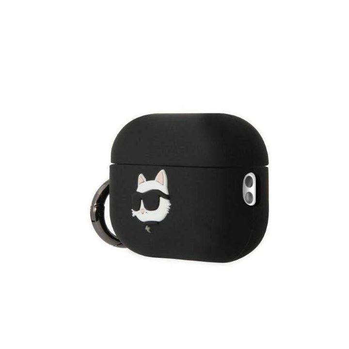 Karl Lagerfeld KLAP2RUNCHK AirPods Pro 2 dangtelis juodas/juodas Silikoninis Choupette Head 3D