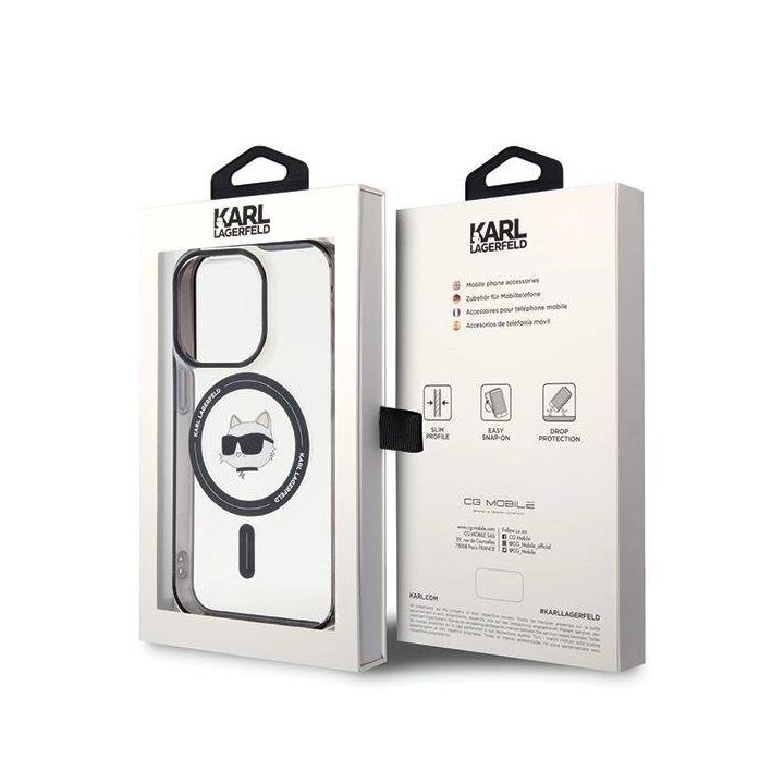iPhone 15 Pro - skaidrus Karl Lagerfeld IML Choupette's Head MagSafe dėklas
