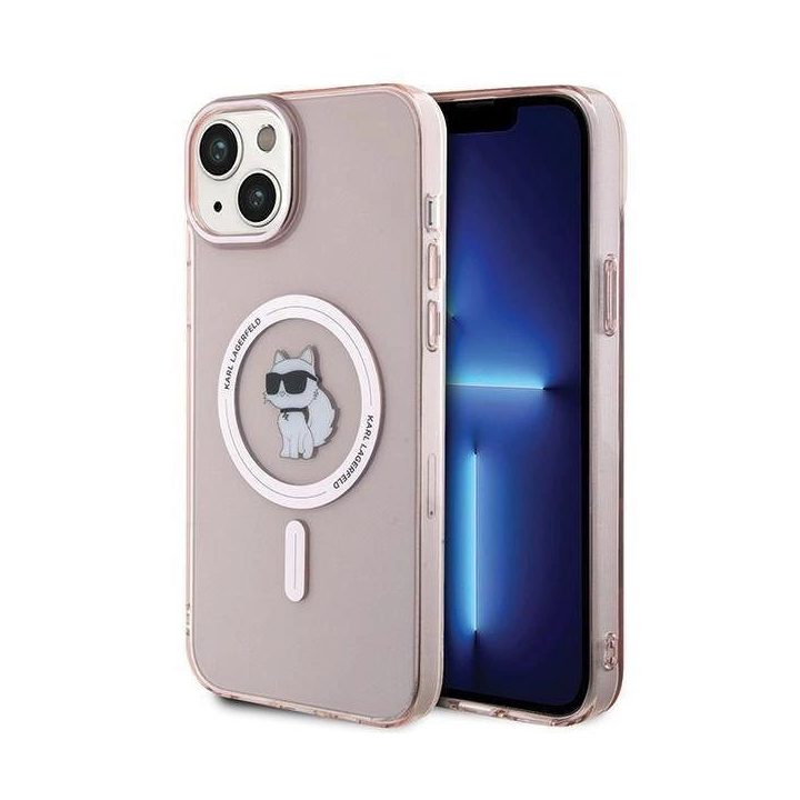iPhone 15 Plus - rožinis Karl Lagerfeld IML Choupette MagSafe dėklas