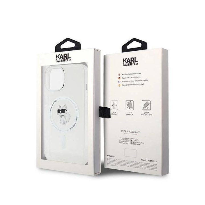 iPhone 15 - skaidrus Karl Lagerfeld IML Choupette MagSafe dėklas