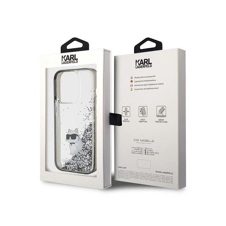 iPhone 15 Pro Max - skaidrus Karl Lagerfeld Liquid Glitter Choupette dėklas