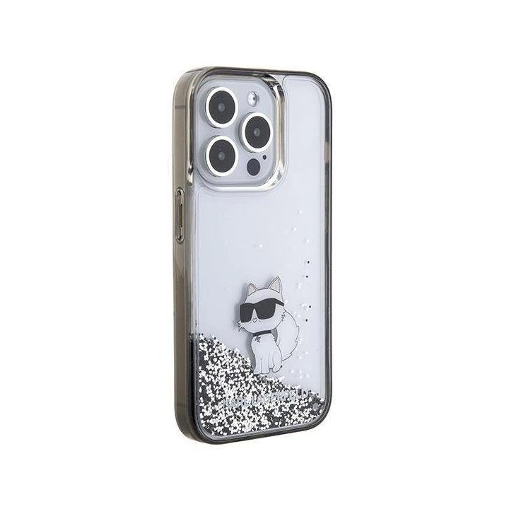 iPhone 15 Pro Max - skaidrus Karl Lagerfeld Liquid Glitter Choupette dėklas