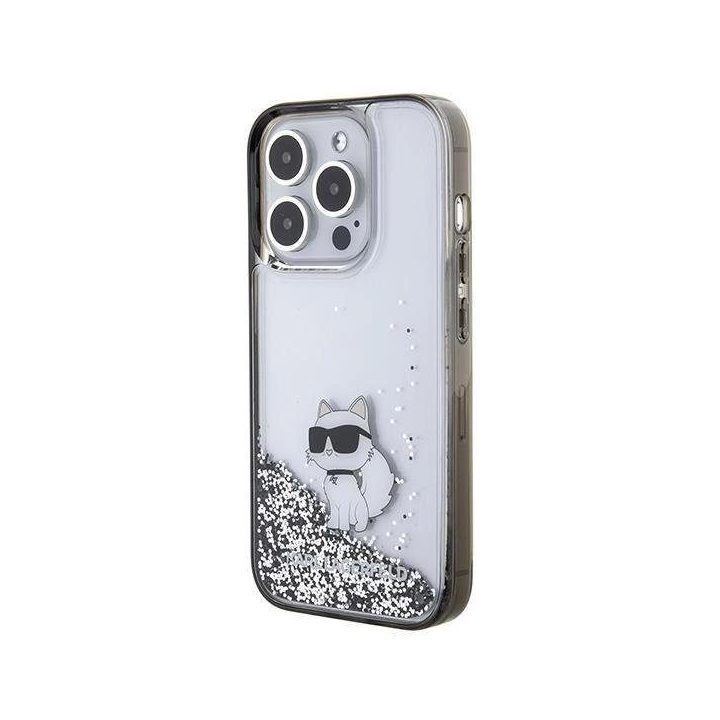 iPhone 15 Pro Max - skaidrus Karl Lagerfeld Liquid Glitter Choupette dėklas