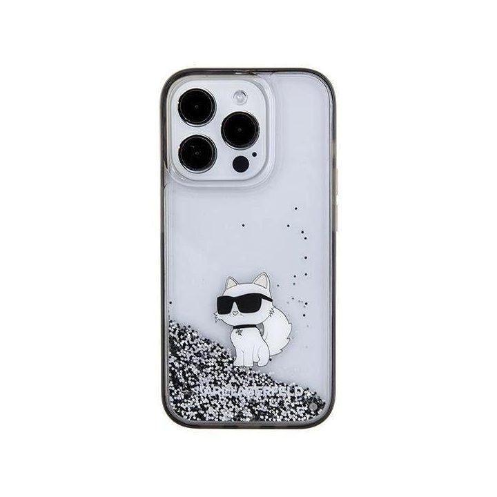 iPhone 15 Pro Max - skaidrus Karl Lagerfeld Liquid Glitter Choupette dėklas