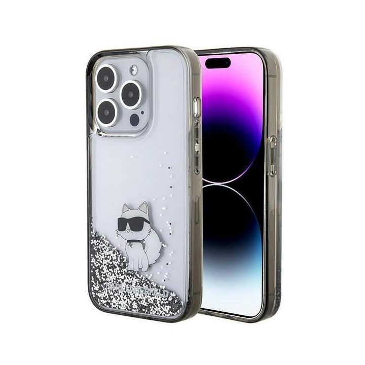 iPhone 15 Pro Max - skaidrus Karl Lagerfeld Liquid Glitter Choupette dėklas