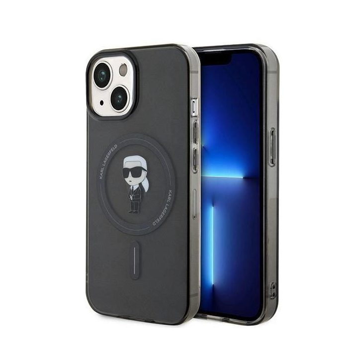 iPhone 15 - juodas Karl Lagerfeld IML Ikonik MagSafe dėklas