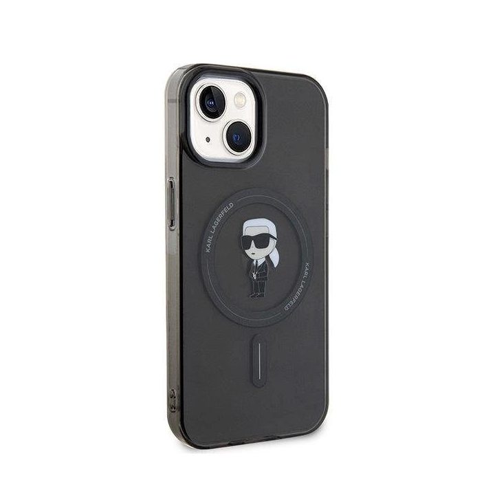 iPhone 15 - juodas Karl Lagerfeld IML Ikonik MagSafe dėklas