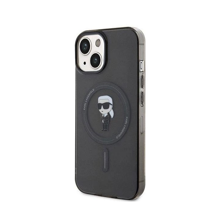 iPhone 15 - juodas Karl Lagerfeld IML Ikonik MagSafe dėklas