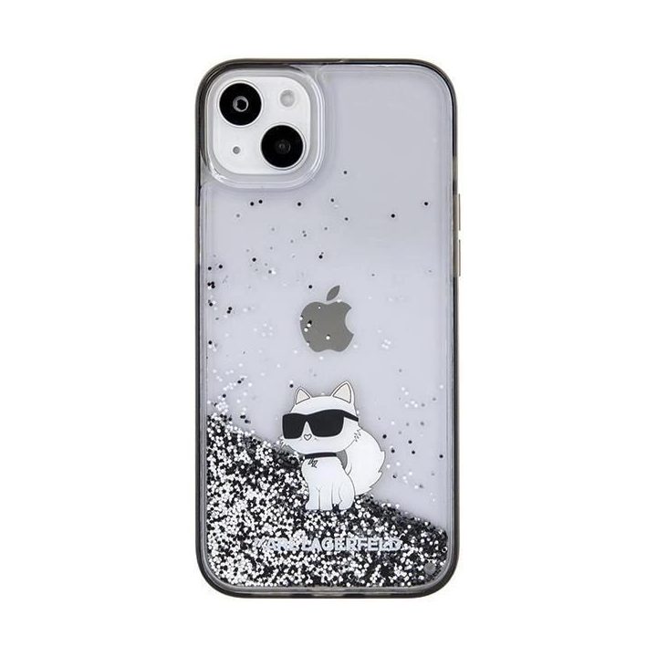 iPhone 15 Plus - skaidrus Karl Lagerfeld Liquid Glitter Choupette dėklas