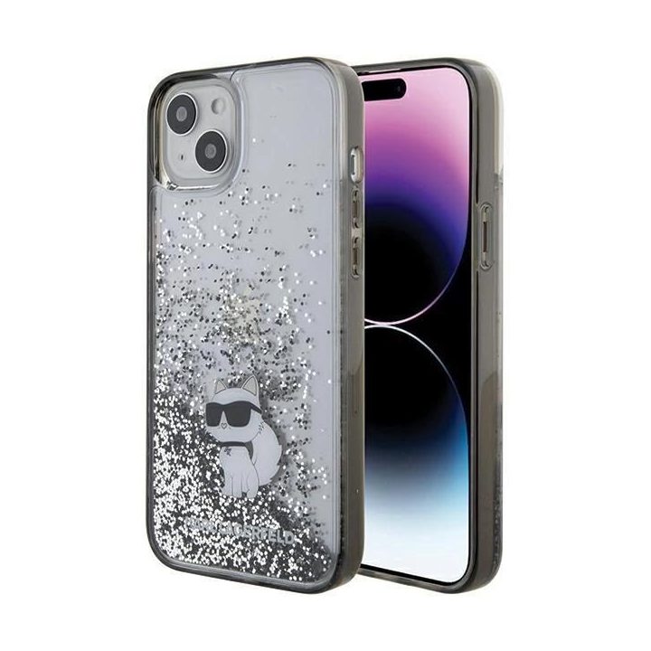 iPhone 15 Plus - skaidrus Karl Lagerfeld Liquid Glitter Choupette dėklas