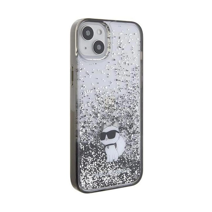 iPhone 15 Plus - skaidrus Karl Lagerfeld Liquid Glitter Choupette dėklas