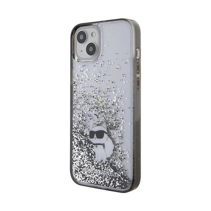 iPhone 15 Plus - skaidrus Karl Lagerfeld Liquid Glitter Choupette dėklas