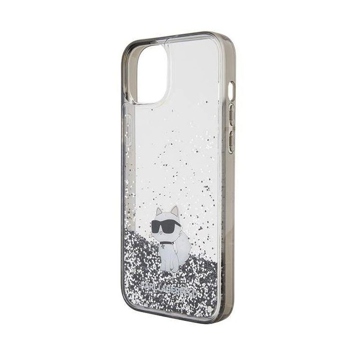 iPhone 15 Plus - skaidrus Karl Lagerfeld Liquid Glitter Choupette dėklas