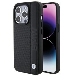 BMW odinis tekstūruotas ir dryžuotas dėklas iPhone 15 Pro - juodas