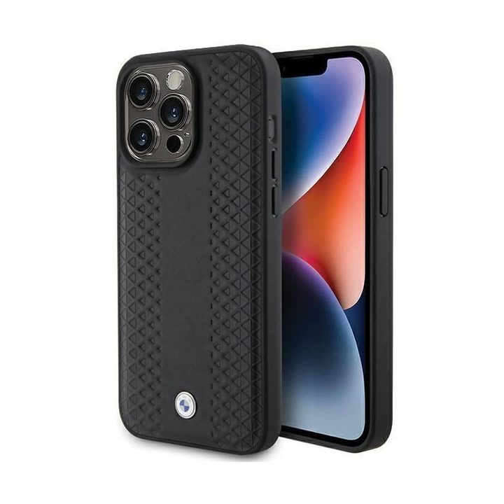 BMW odinis deimantinio rašto dėklas iPhone 15 Pro - juodas