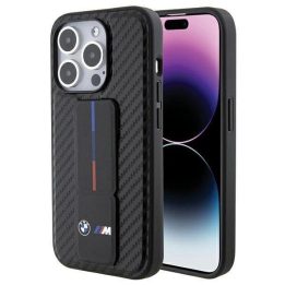 BMW Grip Stand Smooth & Carbon dėklas iPhone 15 Pro - juodas