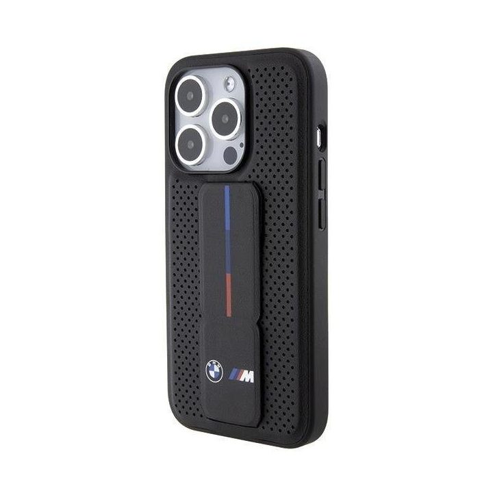 BMW Grip Stand Smooth & Perforated dėklas iPhone 15 Pro - juodas