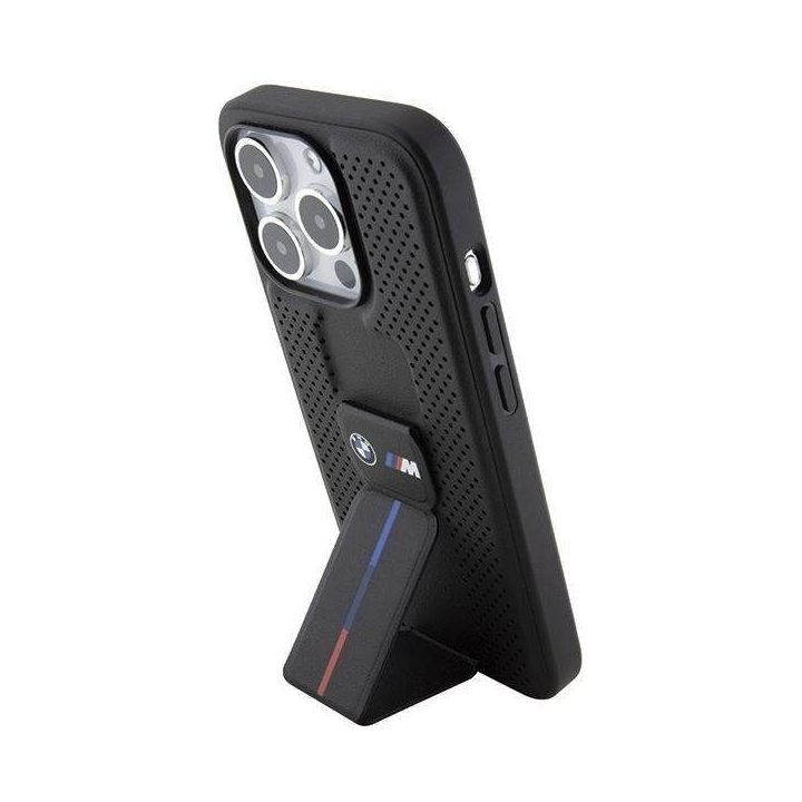BMW Grip Stand Smooth & Perforated dėklas iPhone 15 Pro - juodas
