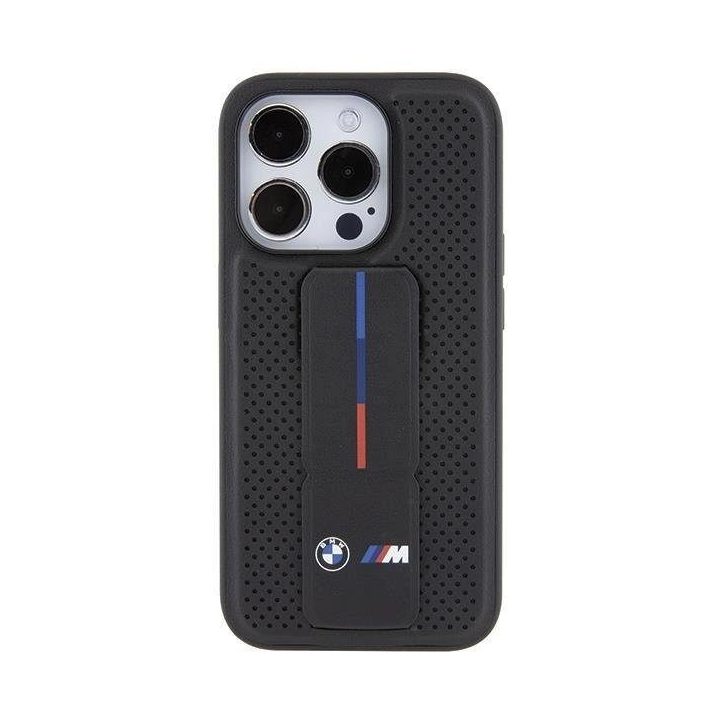 BMW Grip Stand Smooth & Perforated dėklas iPhone 15 Pro - juodas