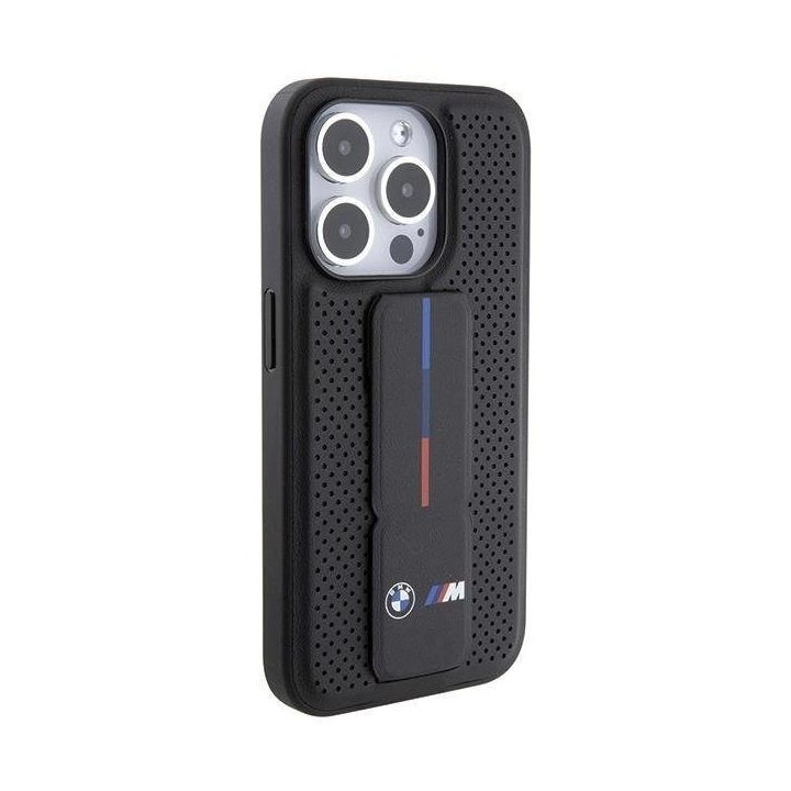 BMW Grip Stand Smooth & Perforated dėklas iPhone 15 Pro - juodas