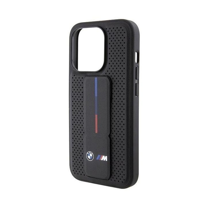 BMW Grip Stand Smooth & Perforated dėklas iPhone 15 Pro - juodas