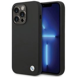 BMW silikoninis metalinis dėklas su BMW logotipu iPhone 15 Pro - juodas