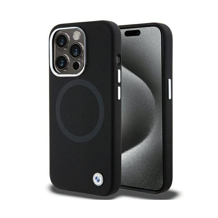 iPhone 15 Pro - juodas BMW Signature Liquid Silicone MagSafe dėklas