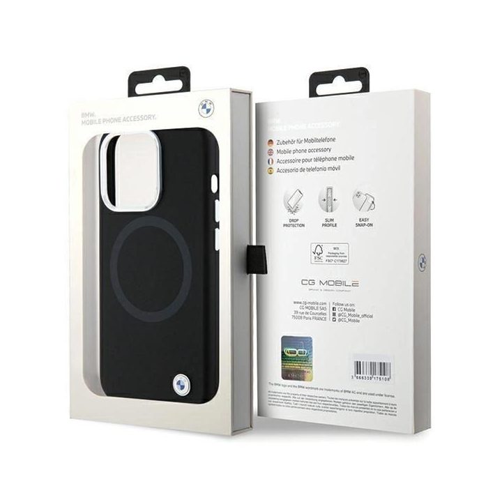 iPhone 15 Pro - juodas BMW Signature Liquid Silicone MagSafe dėklas